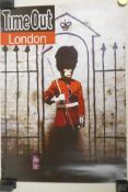 A Time Out magazine Banksy cover art poster, 'Time Out London', creases to edges and stain to the