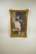 Portrait of a young lady selling flowers, in the manner of Eugene Von Blass, indistinctly signed (