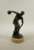 A bronzed composition figure after the Greek sculpture 'Discobolus' by Myron, 8" high