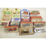 A collection of die cast model cars and buses including Matchbox Yesteryear, Oxford etc, 19 in total