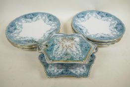 A Burslem pottery part dinner service, in the Argyle pattern, comprising twelve 10" plates, eight