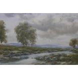 Hamilton Glass, lowland landscape with a stream, watercolour, signed, 20" x 14"