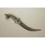 An Indo Persian bidri style dagger with a horse head handle, 10" long