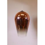 A set of three Tom Dixon polycarbonate copper fade ceiling lamps, shade 19" drop, includes fittings