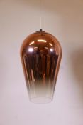 A set of three Tom Dixon polycarbonate copper fade ceiling lamps, shade 19" drop, includes fittings