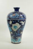 A Chinese Fahua pottery meiping vase decorated with birds amongst a lotus pond, 14" high