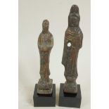 A pair of Chinese bronze funerary figures, largest 4½" high