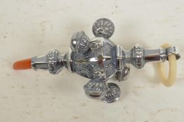 A Victorian style sterling silver bells baby rattle, 4½" long