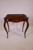 A French C19th inlaid burr walnut jardiniere with ormolu mounts and tapered cabriole legs, 29½" x