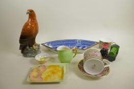 A quantity of pottery and porcelain including early English pottery blue and white side dish, A/F, a