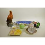 A quantity of pottery and porcelain including early English pottery blue and white side dish, A/F, a