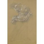 Attributed to Evelyn de Morgan, pencil drawing highlighted with white, drapery, study, 10" x 7½"
