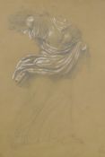 Attributed to Evelyn de Morgan, pencil drawing highlighted with white, drapery, study, 10" x 7½"