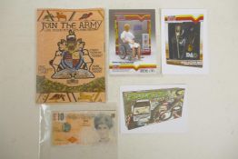 Darren Cullen, 'Join the Army' comic, together with three postcards/flyers by the same artist, and a