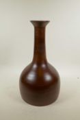 A brown glazed ribbed ceramic vase, 16½" high