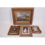 A quantity of gilt framed prints, largest frame 26" x 23"