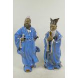Two Chinese, Shiwan style, mud men figures of distinguished gentlemen, 13½" high