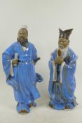 Two Chinese, Shiwan style, mud men figures of distinguished gentlemen, 13½" high