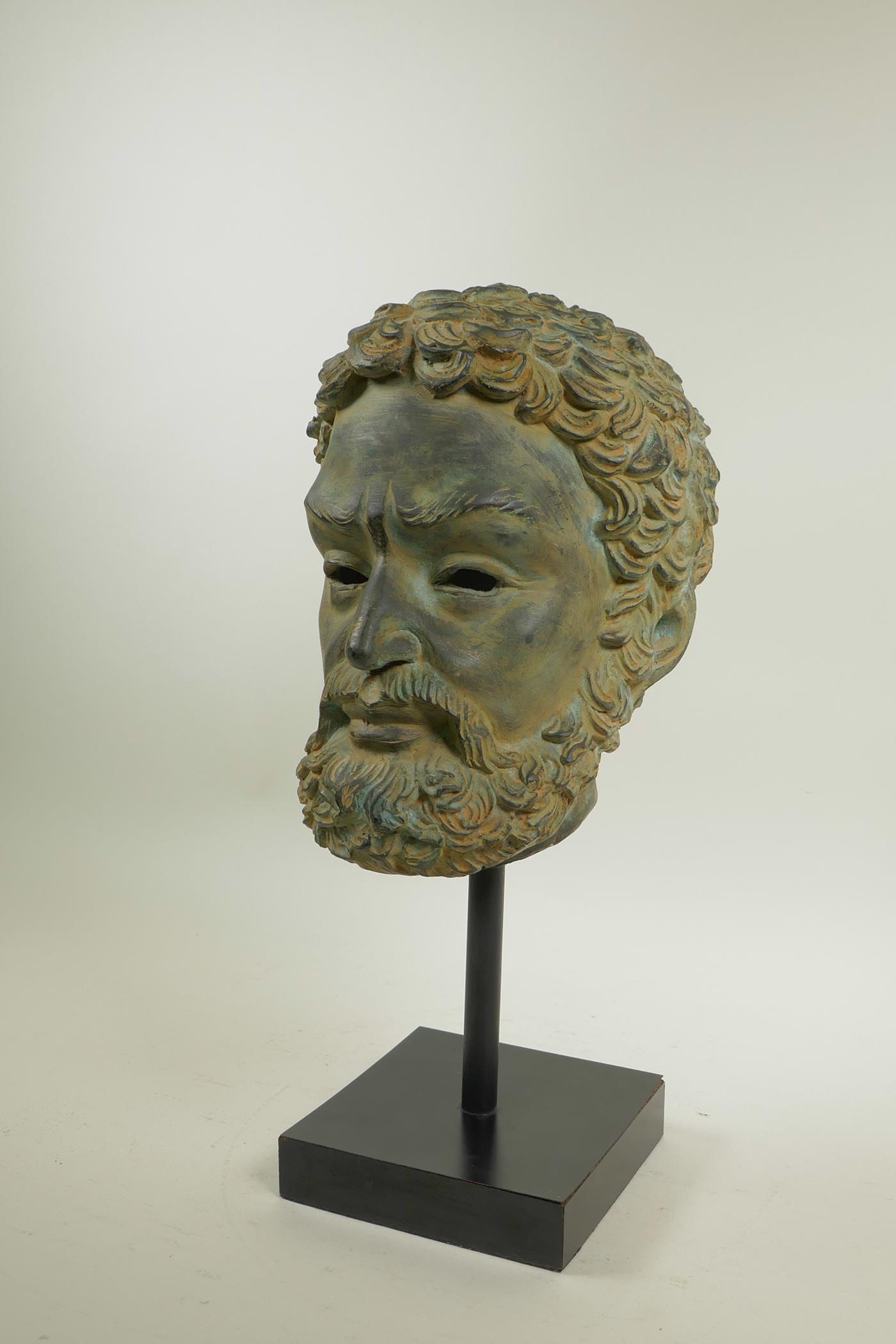 A mounted bronze head bust of a greco-roman gentleman, 15" high - Image 2 of 4