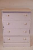 A Victorian painted pine chest of four long drawers, raised on a plinth base, 30" x 20" x 40"