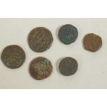 Six early Persian bronze coins, circa C9th