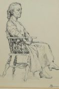 A pen and ink drawing, portrait of a seated lady, signed A. Besnard, 9" x 6½"