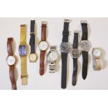 A collection of nine gentlemens' quartz movement wristwatches, including Slazenger, Pod, Van Heusen,