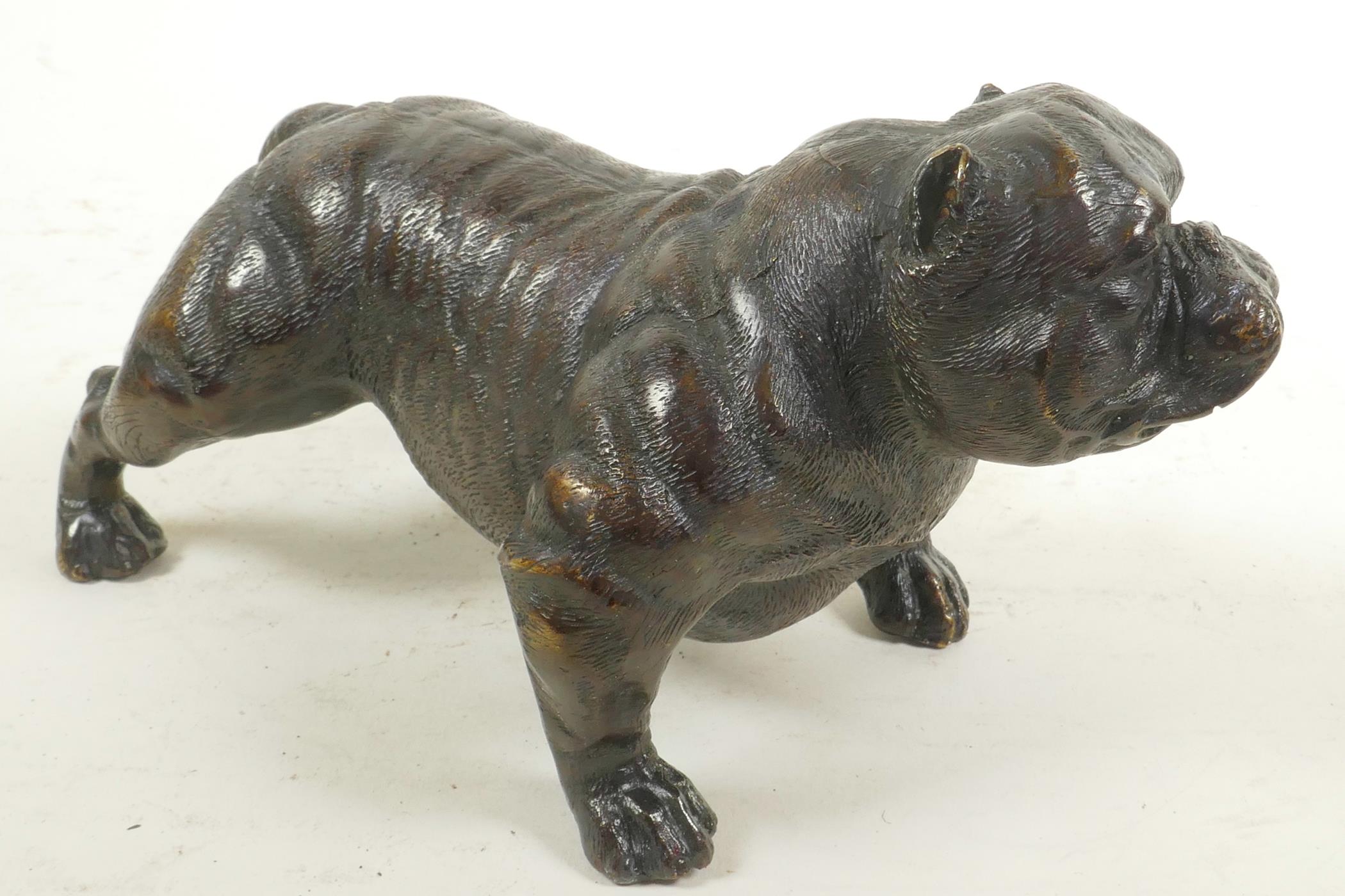 A cast bronze figure of a bulldog, 7½" long - Image 3 of 3