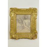 Study of Christ and attendant, signed Bernhard, antique pencil drawing, housed in an C18th carved