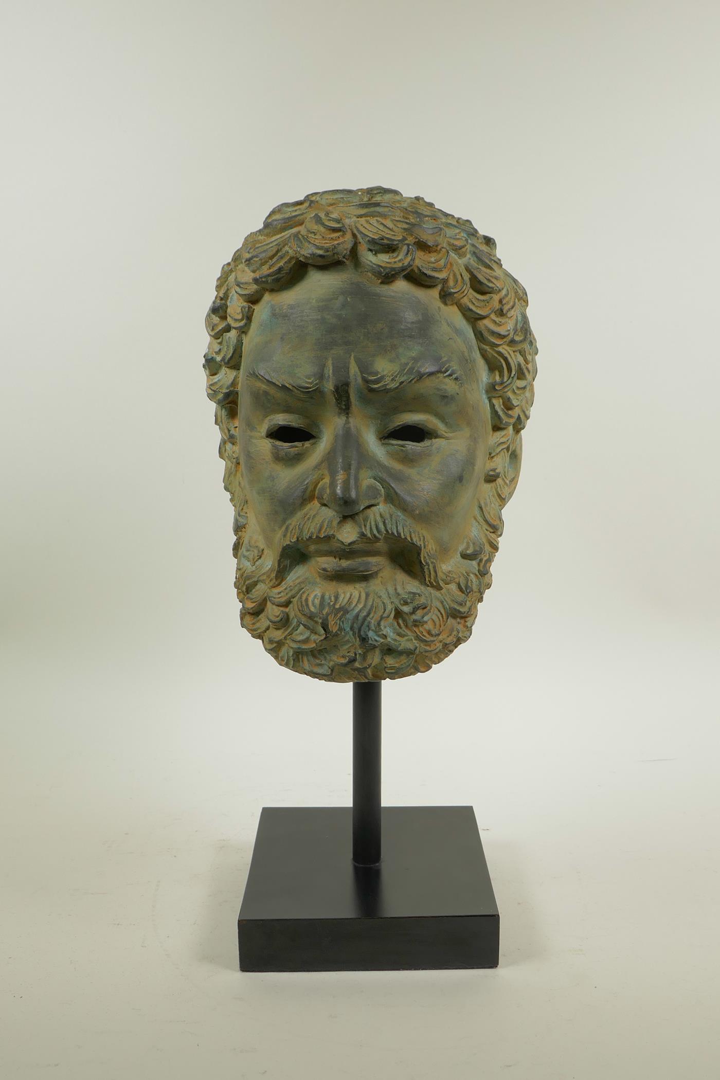 A mounted bronze head bust of a greco-roman gentleman, 15" high