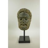 A mounted bronze head bust of a greco-roman gentleman, 15" high