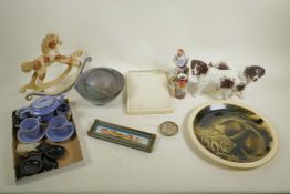 A large quantity of assorted ceramics to include a studio pottery bowl, pottery rocking horse,