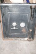 A Bramah floor safe with keys, 18" x 17" x 20"