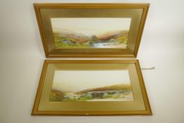 G. Shaw, a pair of moorland scenes, watercolours, 17½" x 7"