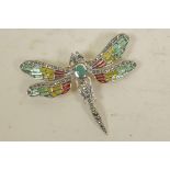 A silver and plique a jour dragonfly brooch, 2¼" wide