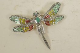 A silver and plique a jour dragonfly brooch, 2¼" wide