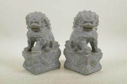 A pair of Chinese carved soapstone temple lions, 7½" long