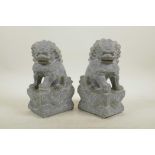 A pair of Chinese carved soapstone temple lions, 7½" long