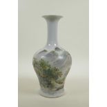 A Chinese Republic porcelain vase with famille verte mountain landscape decoration, 6 character mark