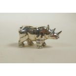 A sterling silver rhino, 1½" long