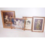 Four Victorian colour prints of children including 'Pears', largest 27" x 18"