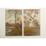 A pair of unframed oils on millboard, landscapes, one inscribed verso 'Golden Short', 8¼" x 5"