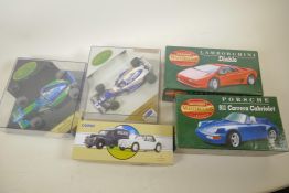 Five boxed collector's cars, Matchbox Masterclass Porsche 911 Carrera Cabriolet and Lamborghini