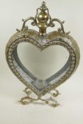 A heart shaped candle lantern in a pierced, plated metal case, 20½" high