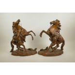 A pair of coppered spelter Marly Horses, 15½" high