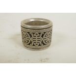 A Chinese white metal archer's ring, size Y/Z