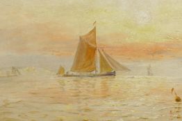 Shipping off the Dover coast at sunset, C19th, oil on millboard, 9½" x 12"