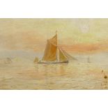 Shipping off the Dover coast at sunset, C19th, oil on millboard, 9½" x 12"