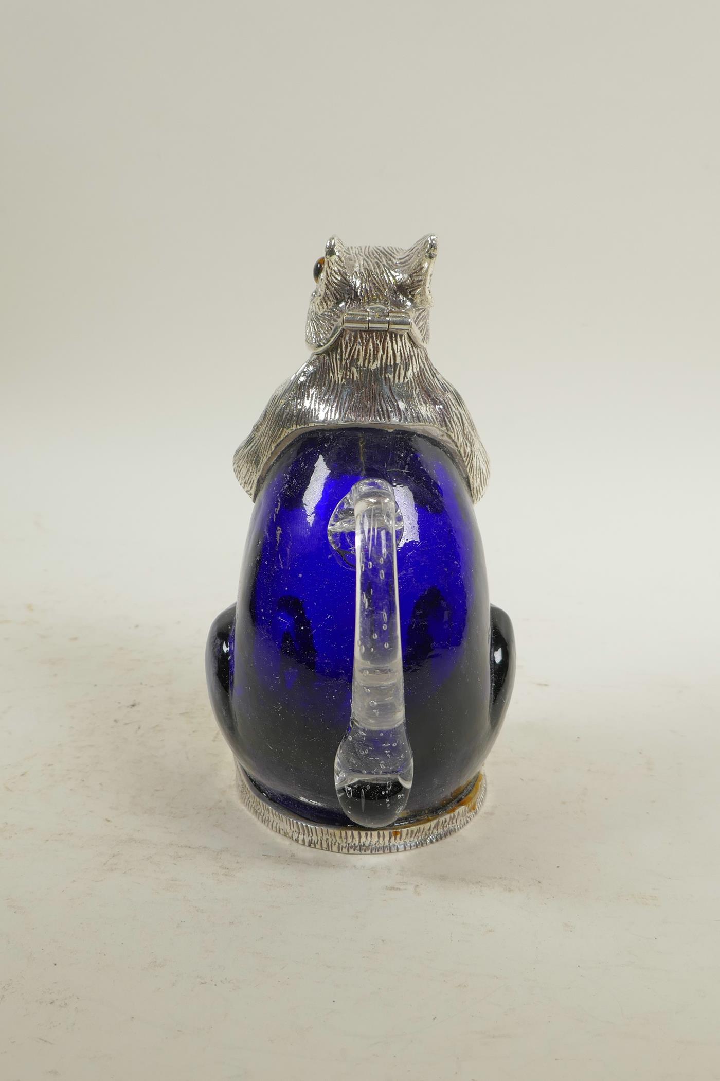 A silver plated and blue glass claret jug in the form of a squirrel, 7" high - Image 2 of 6