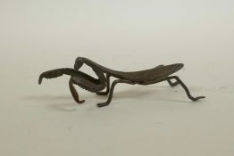 A Japanese Jizai style bronzed metal mantis, 3½" long